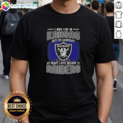 Alt Text: Kansas fan wearing a Raiders T-shirt on game day, showcasing pride with 'My Heart and Soul Belongs to Raiders' slogan.