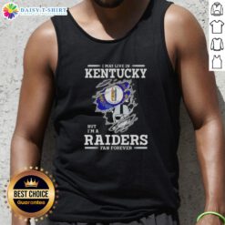 Stylish tank top featuring 'I May Live In Kentucky But I'm A Raiders Fan Forever' design for dedicated Raiders fans.