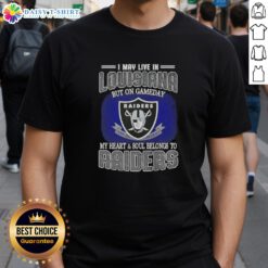 Louisiana fan wearing a Raiders T-shirt on game day, showcasing team spirit and pride for the Raiders.