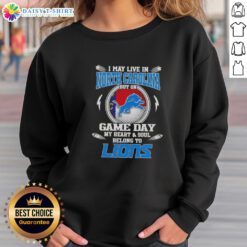 Detroit Lions sweatshirt, perfect for game day, showcasing team pride despite living in North Carolina.