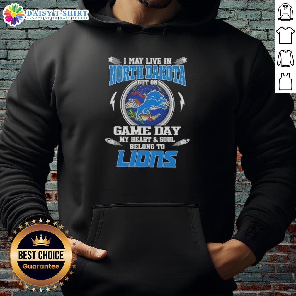 Detroit Lions hoodie showing pride for the team; perfect for game day in North Dakota.
