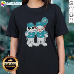Philadelphia Eagles Halloween ladies tee featuring Jack Skellington and a clown design for a festive look.