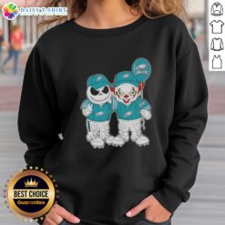Happy Halloween sweatshirt featuring Jack Skellington and Clown It with Philadelphia Eagles logo, perfect for fans.