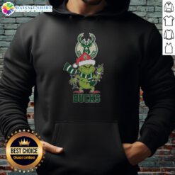Milwaukee Bucks Christmas Grinch Santa Hat hoodie for holiday 2025, featuring festive green and red design.