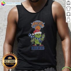 New York Knicks Christmas Grinch Santa hat holiday tank top for 2025, perfect for festive basketball fans.