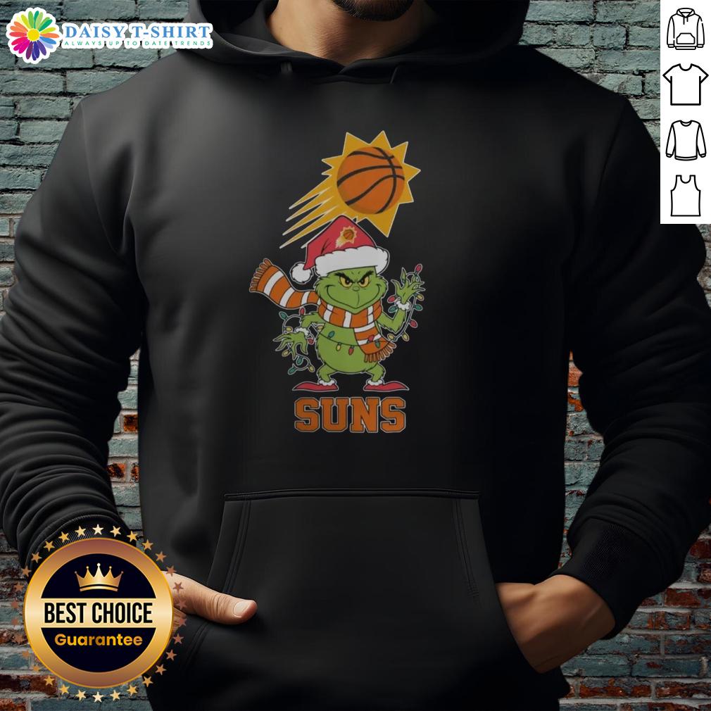 Nice Phoenix Suns Christmas Grinch Santa Hat Holiday 2025 Hoodie, perfect festive wear for basketball fans.