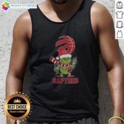 Toronto Raptors Christmas Grinch tank top with Santa hat design, perfect for holiday 2025 celebrations.