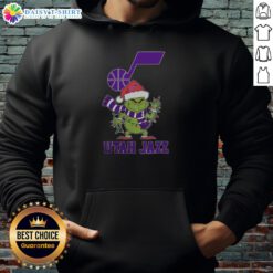 Nice Utah Jazz Christmas Grinch Santa Hat hoodie for holiday 2025, featuring festive design and team colors.