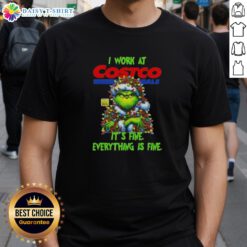 Alt Text: Official Grinch Christmas Tree T-Shirt from Costco Wholesale - 'It's Fine Everything Is Fine' design.