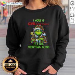Official Grinch Christmas Tree sweatshirt from CVS Pharmacy, featuring 'It's fine, everything is fine' design.