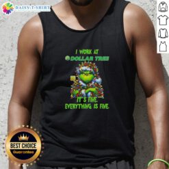 Official Grinch Christmas Tree tank top from Dollar Tree, featuring a festive design and humorous quote for holiday cheer.