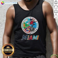 Alt Text: Official Miami all sports tank top featuring logos of Dolphins, Heat, Marlins, Miami FC, Panthers, and Hurricanes.