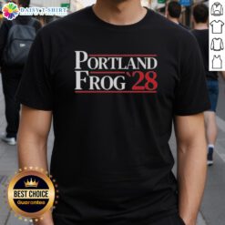 Alt Text: Official Portland Frog 2028 T-Shirt featuring a vibrant frog design and bold lettering for a fun, sporty look.