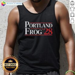 Official Portland Frog 2028 tank top featuring a vibrant frog design, perfect for summer style and sports enthusiasts.