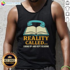 Official Reality 'I Hung Up and Kept Reading' book tank top featuring a stylish design for avid readers and book lovers.