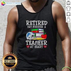 Detroit Lions football tank top with 'Retired But Forever A Teacher At Heart' graphic, perfect for fans and educators alike.