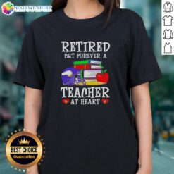Alt Text: Minnesota Vikings football ladies tee with 'Retired But Forever A Teacher At Heart' design, perfect for fans.