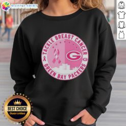 Green Bay Packers skyline sweatshirt supporting breast cancer awareness, featuring official tackle logo and vibrant design.
