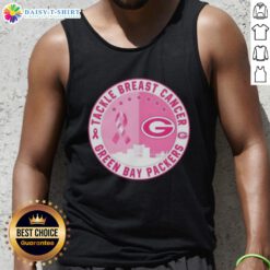 Official Tackle Breast Cancer Green Bay Packers football skyline tank top featuring team colors and logo design.