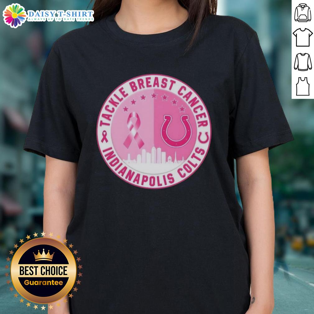 Official Tackle Breast Cancer Indianapolis Colts Football Skyline Ladies Tee featuring vibrant team colors and skyline design.