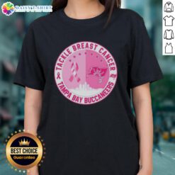 Official Tackle Breast Cancer Tampa Bay Buccaneers Football Skyline Ladies Tee featuring a stylish design and team logo.