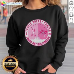 Official Tackle Breast Cancer Tampa Bay Buccaneers Football Skyline Sweatshirt featuring team colors and skyline design.