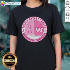 Official Tackle Breast Cancer Washington Commanders Football Skyline Ladies Tee in pink, promoting breast cancer awareness.