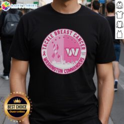 Official Tackle Breast Cancer Washington Commanders Football Skyline T-Shirt featuring team colors and skyline design.