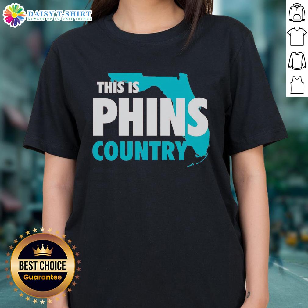 Official This Is Phins Country ladies tee featuring vibrant team colors and logo, perfect for female fans of the Miami Dolphins.