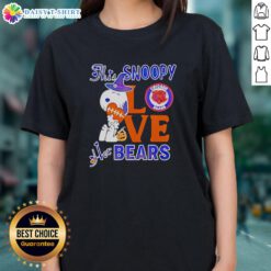Official Snoopy Love Her Chicago Bears Ladies Tee featuring a cute Snoopy graphic and team colors.