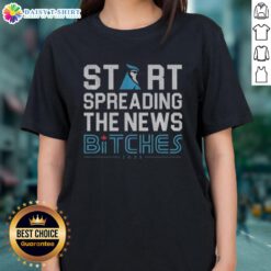 Funny ladies tee featuring 'Start Spreading The News Bitches' for Toronto Blue Jays 2025 fans, perfect for game day.