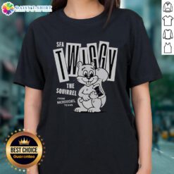 Official Twiggy the Campus Squirrel ladies tee featuring a playful squirrel design, perfect for campus life and casual wear.