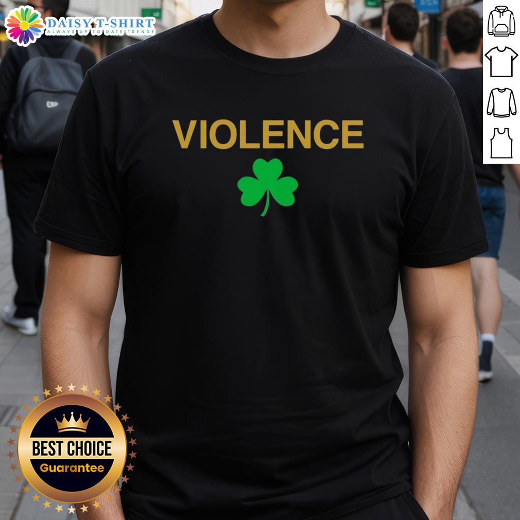 Official Violence Shamrock Notre Dame Fighting Irish T-Shirt featuring a bold shamrock design and team colors.