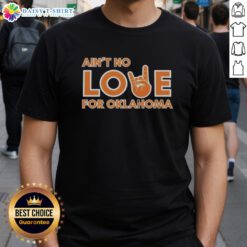 Alt Text: Original Ain't No Love For Oklahoma T-Shirt featuring bold graphic design, perfect for fans of Oklahoma pride and style.