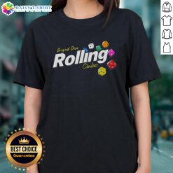 Original Dice Rolling Candies Ladies Tee featuring colorful dice graphics and a stylish casual design for game lovers.