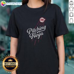 Premium Pitching Ninja Los Angeles Dodgers ladies tee featuring vibrant team colors and stylish design for female fans.