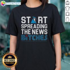 Premium Toronto Blue Jays ladies tee with 'Start Spreading The News Bitches' graphic design for stylish fans.
