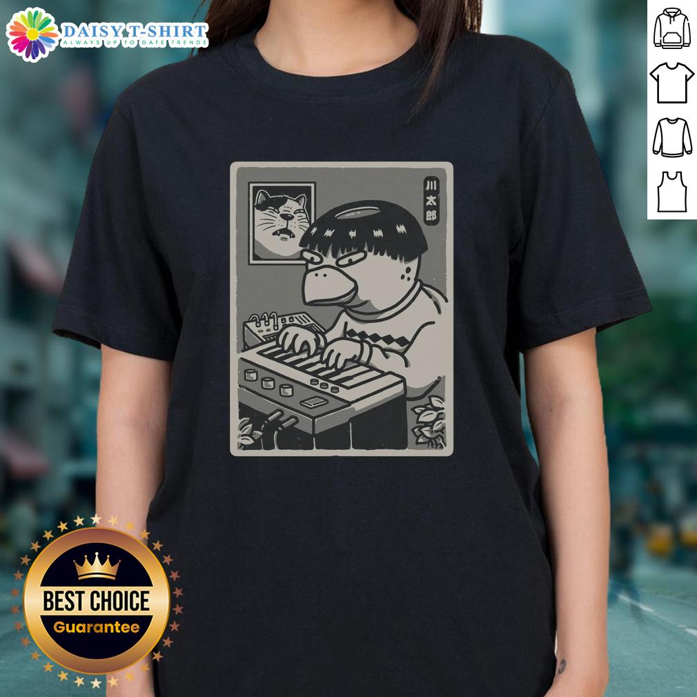 Alt Text: Stylish Pretty Yokai Synths Japanese Retro Ladies Tee featuring colorful yokai designs for a trendy, vintage look.