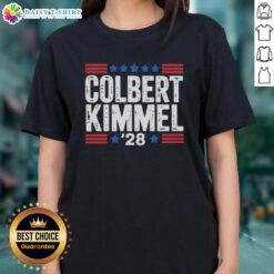 Top Colbert Kimmel 28 Stars Ladies Tee featuring a stylish design perfect for fans of late-night talk shows.