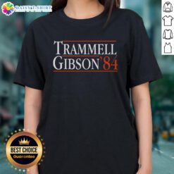 1984 Detroit Tigers Ladies Tee featuring Alan Trammell and Kirk Gibson, celebrating iconic baseball moments.