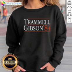 1984 Detroit Tigers Alan Trammell and Kirk Gibson sweatshirt showcasing vintage team spirit and baseball nostalgia.
