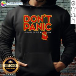 Cozy Top Don't Panic and Remember Your Towel Hoodie in vibrant colors, perfect for fans of The Hitchhiker's Guide to the Galaxy.