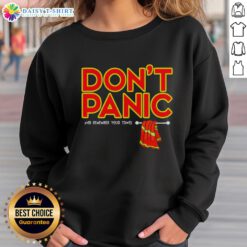 Cozy 'Don't Panic and Remember Your Towel' sweatshirt in vibrant colors, perfect for fans of comfort and sci-fi humor.