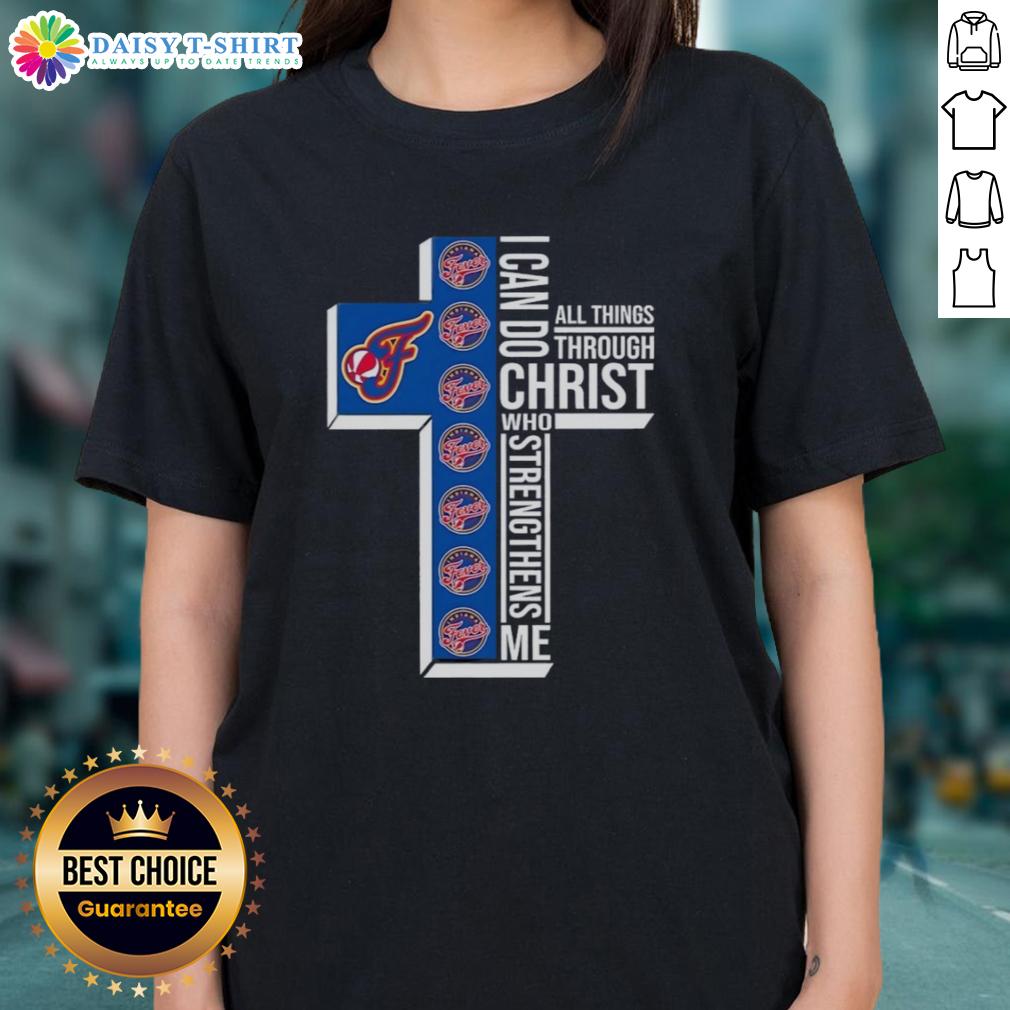 Top Indiana Fever Cross 'I Can Do All Things Through Christ Who Strengthens Me' Ladies Tee in vibrant design.