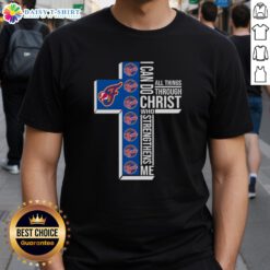 Alt Text: Top Indiana Fever Cross I Can Do All Things Through Christ Who Strengthens Me T-Shirt design featuring vibrant colors.