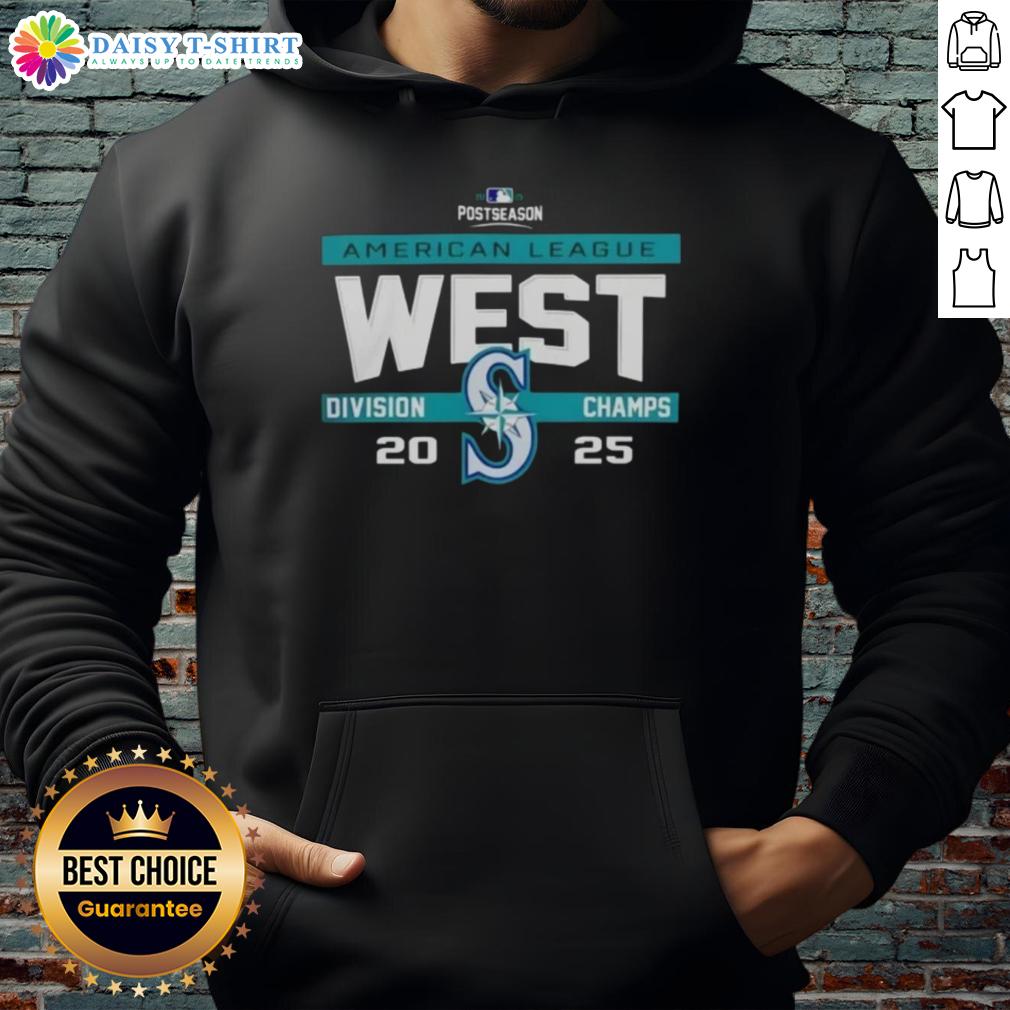 Seattle Mariners 2025 AL West Division Champions hoodie celebrating MLB postseason success.