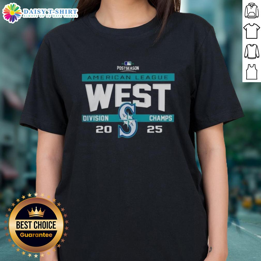 2025 Seattle Mariners AL West Division Champions ladies tee, celebrating MLB postseason success with stylish design.