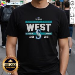 Alt Text: Seattle Mariners AL West Division Champions 2025 T-Shirt showcasing team pride in MLB postseason celebration.