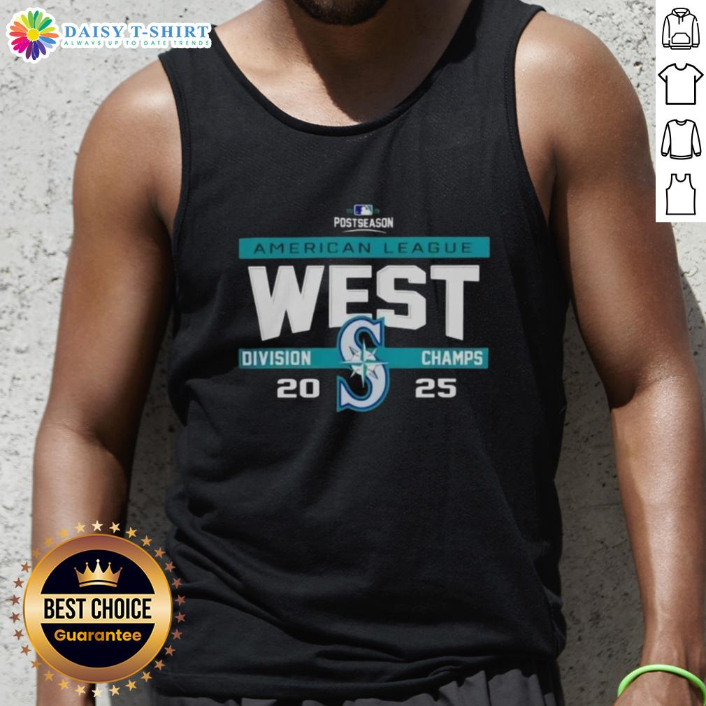2025 Seattle Mariners AL West Division Champions tank top featuring bold team graphics and vibrant colors.