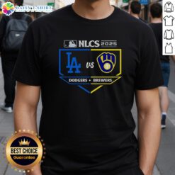 Milwaukee Brewers vs Los Angeles Dodgers 2025 NLCS matchup T-shirt featuring team logos and vibrant design.